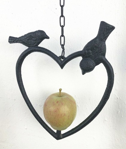 Alimentatore frutta appeso a forma di cuore uccellino selvatico ghisa in 2 colori - Foto 3 di 7