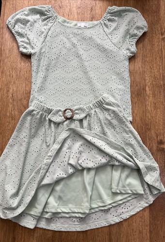 Tahari Girl Outfit Set Skirt Top Eyelets 10 Lime Green Elastic Spandex - Picture 5 of 12