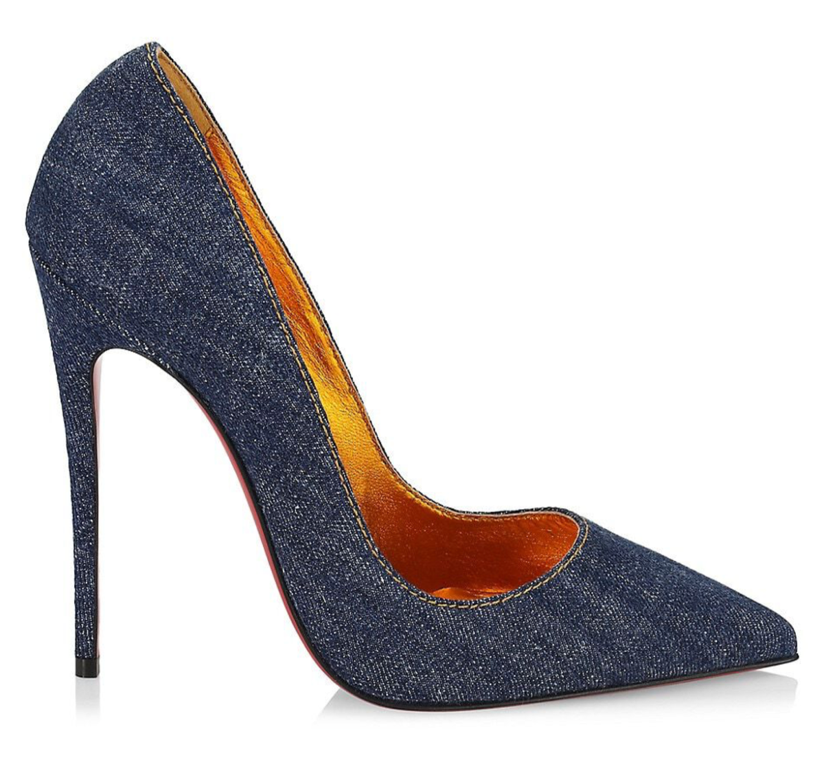 Christian Louboutin So Kate 120 Blue Denim Saba Gold Stiletto Heel