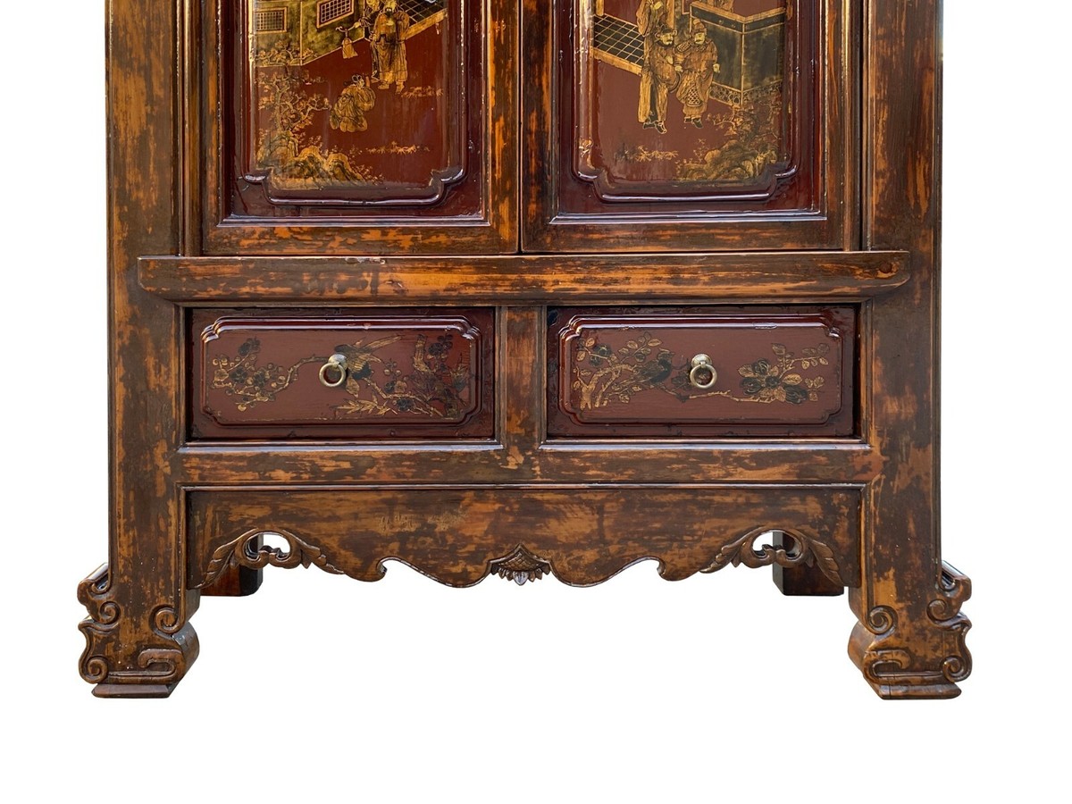 Chinese Vintage Brown Golden Scenery Armories Storage Cabinet cs6059S Chinese Vintage Brown Golden Scenery Armories Storage Cabinet cs6059S