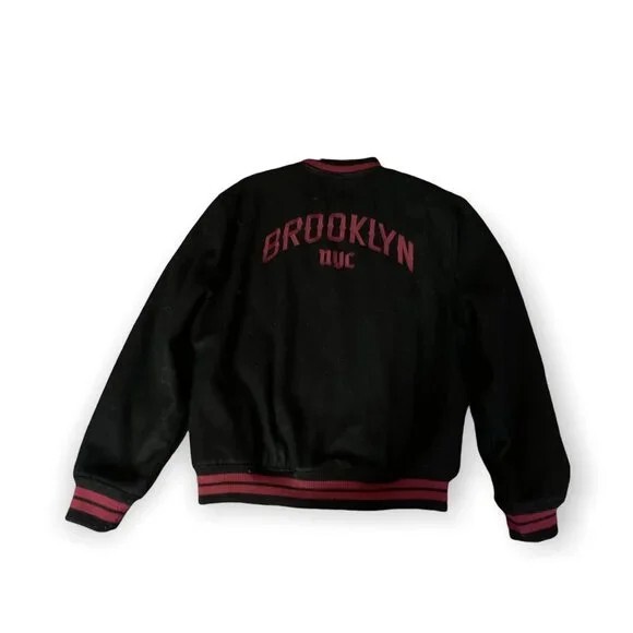 H&M Varsity Bomber Jacket (black + Burgundy) Men Size… Gem