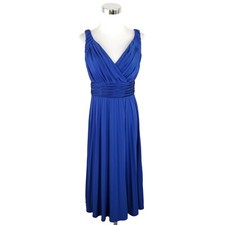 Suzi Chin for Maggy Boutique 6 Sheath Dress Blue V-Neck Pleated Grecian Cocktail