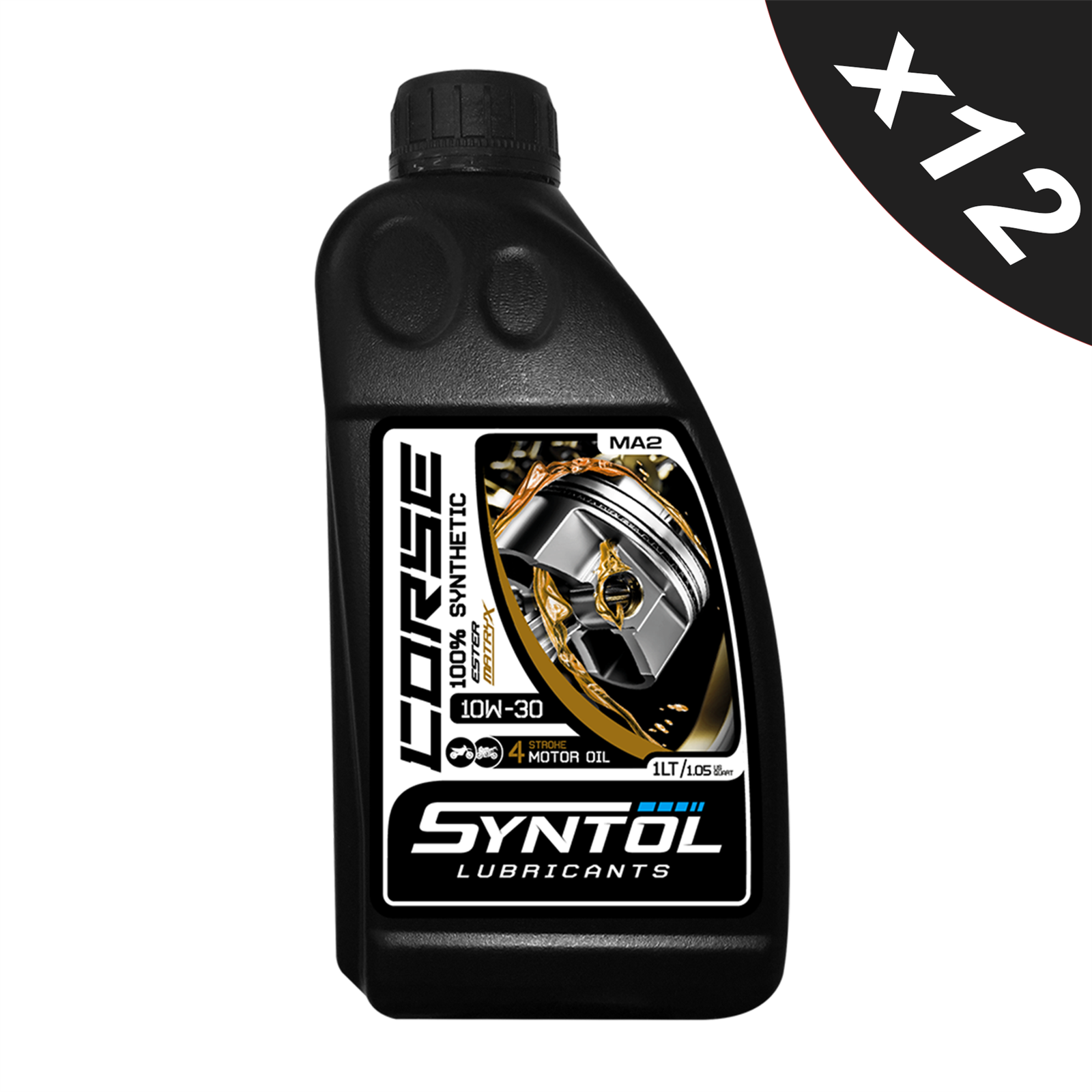 Syntol Corse 4T 10W-30 Motorcycle Fully Synthetic Engine Oil Jaso MA2/MA  12x1L