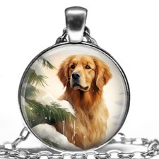 Winter Snow Golden Retriever Puppy Dog Mom Gift Pendant Necklace 24" Handcrafted