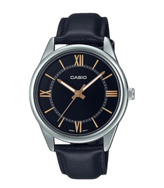 Casio MTP V005L 1B5 Leather Band Analog Mens Watch WR MTP V005 New