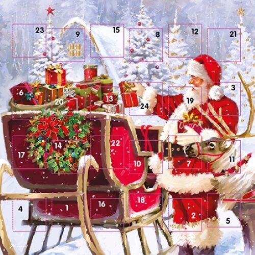 Santa's Sleigh Full of Gifts Advent Calendar Card - 158mm x 158mm – 24 Doors
