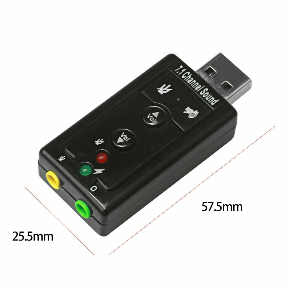 2XUSB 2.0 External 7.1 Channel 3D Virtual Audio Sound Card Mic Adapter Laptop PC - Image 2 of 4