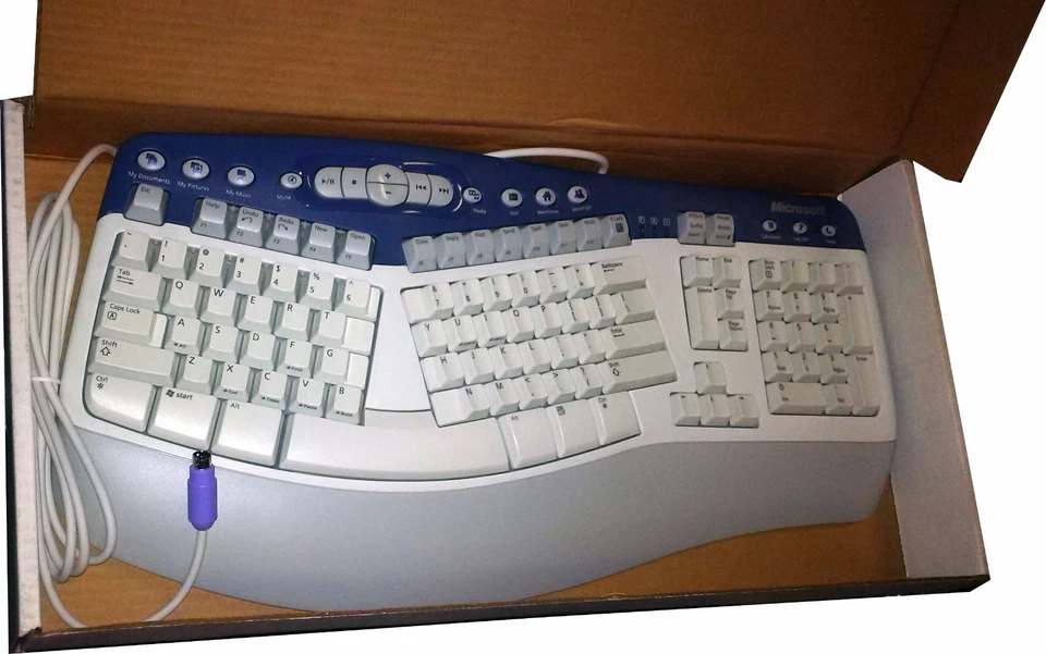 Microsoft Natural MultiMedia Keyboard, 1.0A PS2/USB Ergonomic RT9470 Gray White - Image 2 of 3