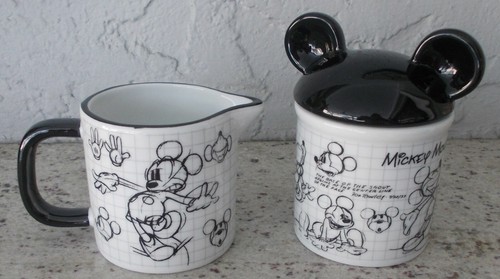 NEW DISNEY SKETCHBOOK MICKEY SUGAR WITH LID & CREAM PITCHER IN BOX - Picture 3 of 3