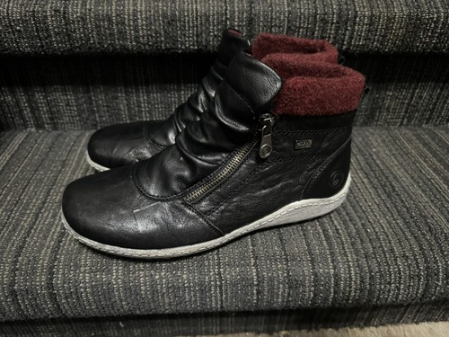 Remonte 1486 Liv Schwarz/Schwarz/Bordeaux Ankle Leather Boots Sz 37