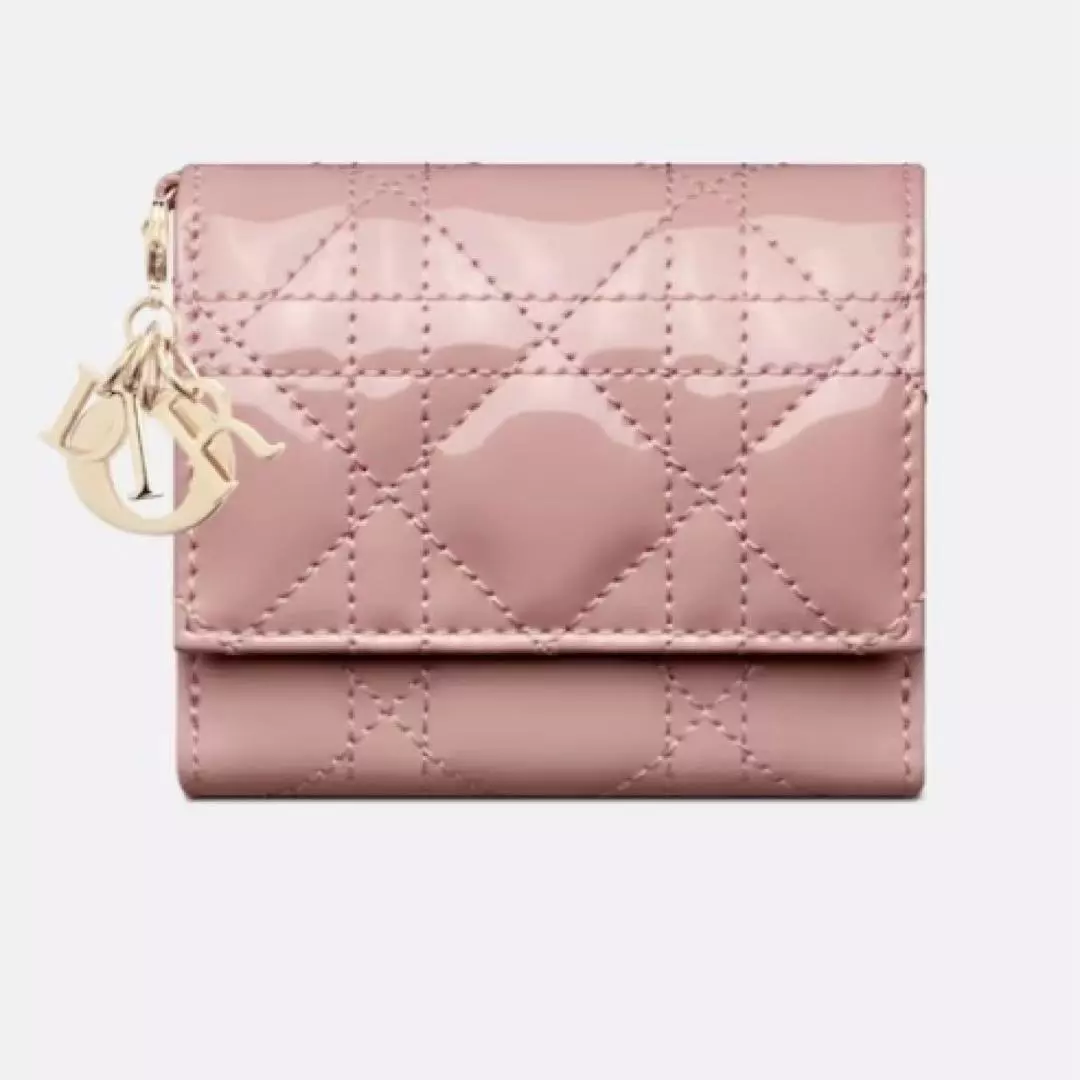 Portefeuille triple pliant DIOR d'occasion LADY DIOR Lotus rose avec boîte pour femmes