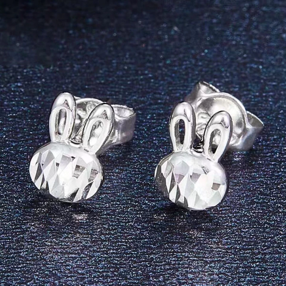 Pendientes de conejo zodiaco tallados afortunados regalo 950 platino puro 1 pieza 1,38 g Foto 2 de 4