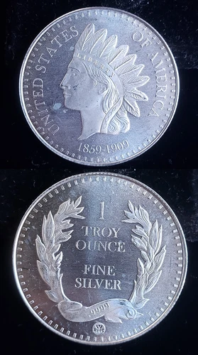Vintage 1859- 1909 Indian Head Cent 1 Troy oz .999 Fine Silver Round 24212
