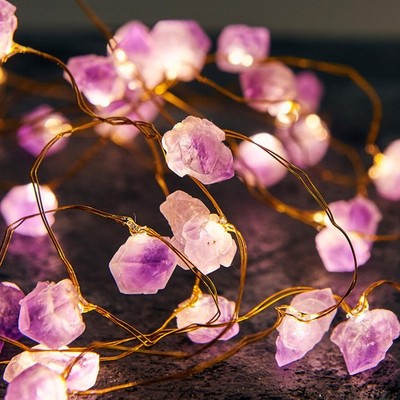 Nature Amethyst Crystal String Lights for Bedroom 10FT 40LEDs USB/Battery Ope...