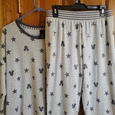 Disney Mickey Mouse Womens Grey 2PC Pajama Set Size M Sleepwear Free Shipping