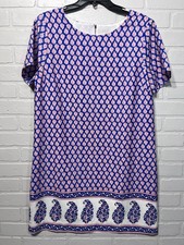 Jcrew Paisley Blue White Red Print Shift Dress Sz12 Lightweight Cap Sleeve