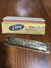 Vintage Victory Harmonica Silver Musical Instrument with 32 Holes and Box