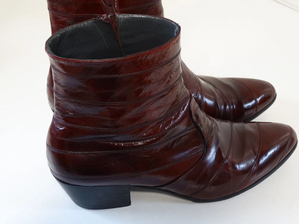 Los Altos 勃艮第异国情调皮革礼服踝靴尖头侧拉链 12 D — 第 4/4 张图片