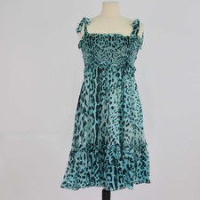 Dolce & Gabbana Blue/Black Silk Leopard Print Ruffled Mini Dress