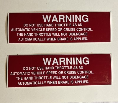 NOS HMMWV HUMVEE HUMMER H1 Lot of (2) HAND THROTTLE WARNING DECALS 5 x 1-1/2 