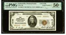 SN #1 Sykesville, PA - $20 1929 Ty. 2 First National Bank Ch. # 14169 PMG 50 EPQ