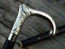 Vintage Solid Silver Derby Round Head Handle Antique Wooden Walking Stick Cane