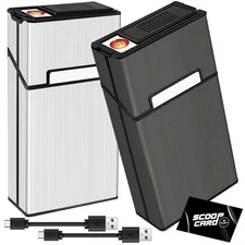 roygra Cigarette Case with Lighter 100s King Size (2 Pack), Magnetic silver 