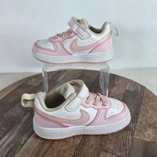 Nike Court Borough Low 2 Toddler Kids 7C Pink White Hook Loop Strap Sneakers