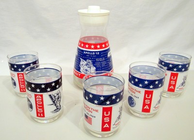 VTG NASA APOLLO COMMEMORATIVE DECANTER AND 5 GLASSES ''THREE GIANT LE (EZS003321)
