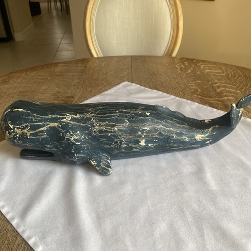 Vintage Carved Wood Sperm Whale Sculpture Figurine Carving 16”Folk Art