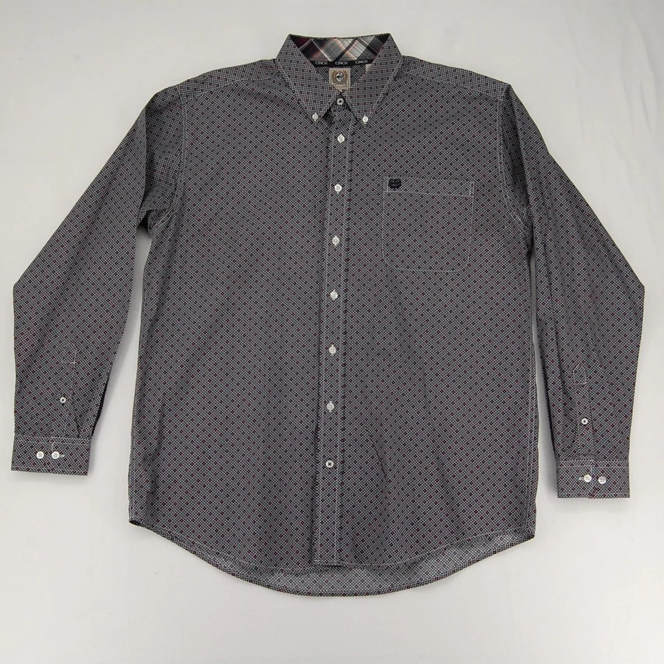 Camisa Cinch Para Hombre Grande Azul Rojo Estampado Geométrico Abotonada Western Manga Larga Foto 2 de 4