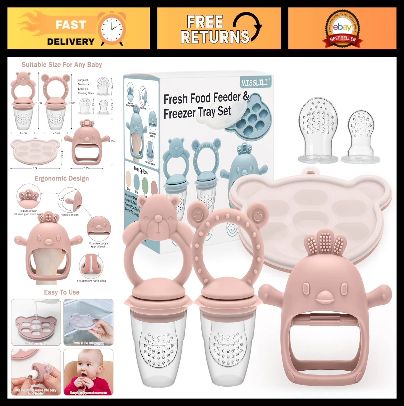 Silicone Baby Fruit Feeder Pacifier & Breastmilk Popsicle Molds, BPA Free Ice Tr