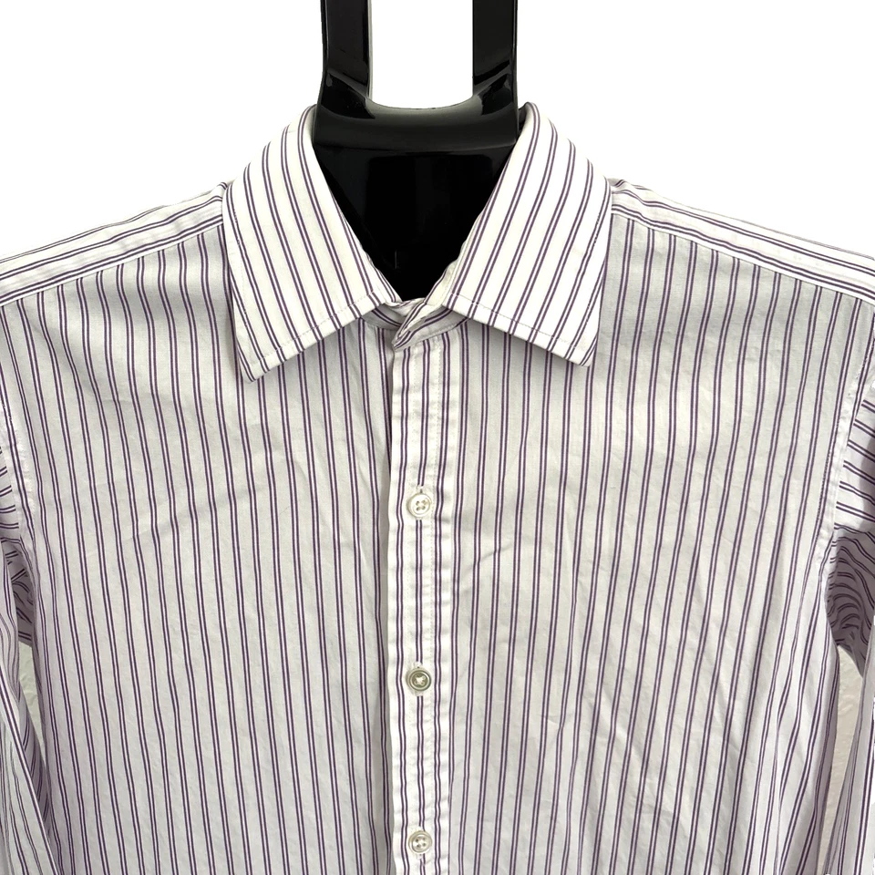 Camisa Turnbull & Asser London Para Hombre Talla 15.5 Manga Larga Púrpura Rayas Inglaterra Foto 3 de 4