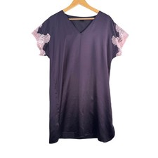 Natori Plum Lace Trim V Neck Short Sleeve Nightgown whimsigoth satin 90s sz M