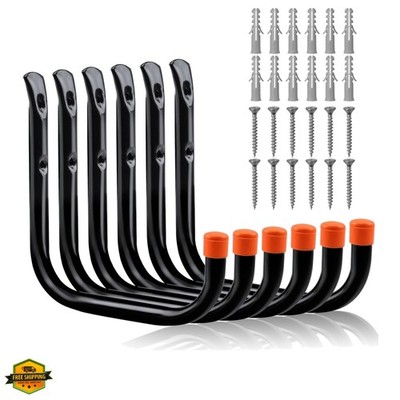 6 Pack 8 Inch Heavy Duty Garage Hooks, Wall Mount Storage Hangers for Ladder,...