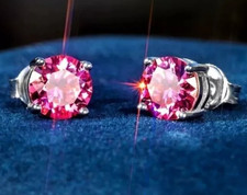 RARE Certified 4 Ct Round Natural Pink Diamond Studs VVS1 White Gold Finish