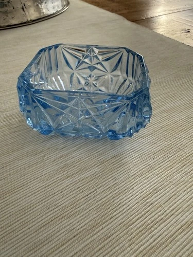 Vintage Imperial depression glass Ice  acqua blue square small Bowl trinket item