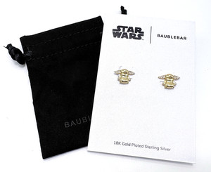 Authentic Baublebar Star Wars Mandalorian Grogu 18K Gold Plated Sterling Silver Earrings