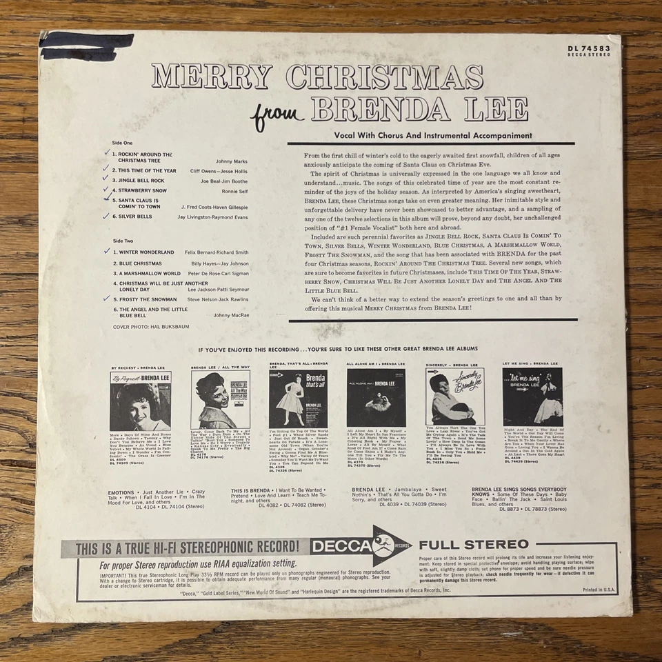 Brenda Lee Merry Christmas LP Decca Stereo Rockin’ Around The X-Mas Tree M-!!!! - Image 4 of 4