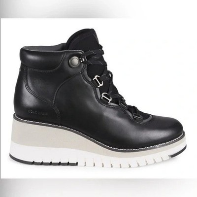  COLE HAAN W22601 Size 9 M Women's ZG  Black Leather City Laceup Wedge Bootie