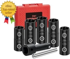 2-In-1 Lug Nut Removal Tool & Impact Socket Set, with 1/2" Drive, Easy Out Broke