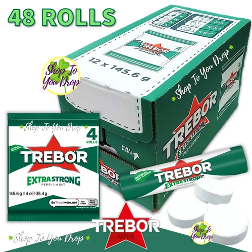 TREBOR EXTRA STRONG MINTS 48 ROLLS 12 x 4 PACK✨BB 12/26✨£22.55✨CHEAPEST✨FULL BOX - Picture 1 of 12