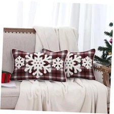  12X20 Christmas Snowflake Lumbar Throw Pillow Covers 12" x 20" (Pack of 2) Red