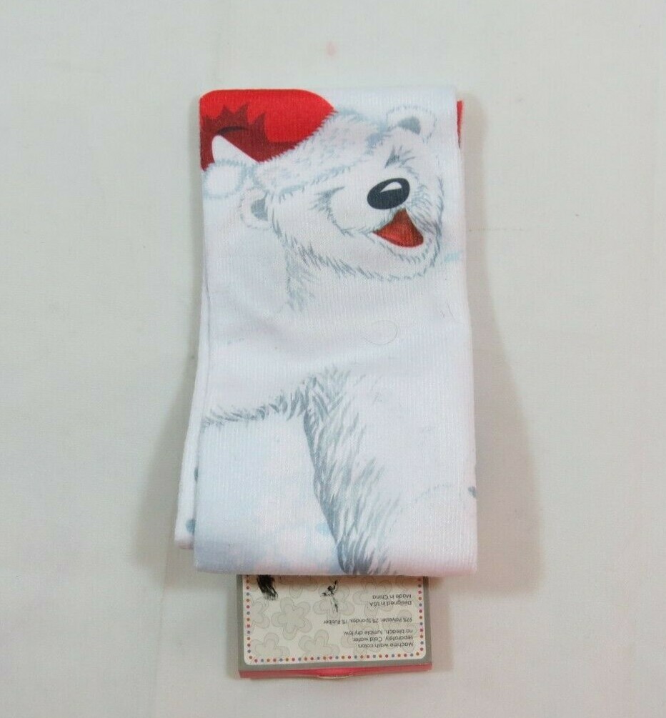 Christmas Crew Socks Womens 9-11 Polar Bear Holiday White Red Blue Christmas-image