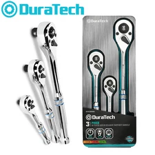 DURATECH 3PCS Ratchet Set 1/4" 3/8" 1/2" Drive Quick-Release 90-Tooth Reversible