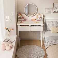 White Vanity Dressing Table with 2 Drawers & Mirror Makeup Desk for Bedroom
