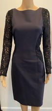 VERA WANG blue/black stretch sheath dress with lace sleeves and side panels SZ 4
