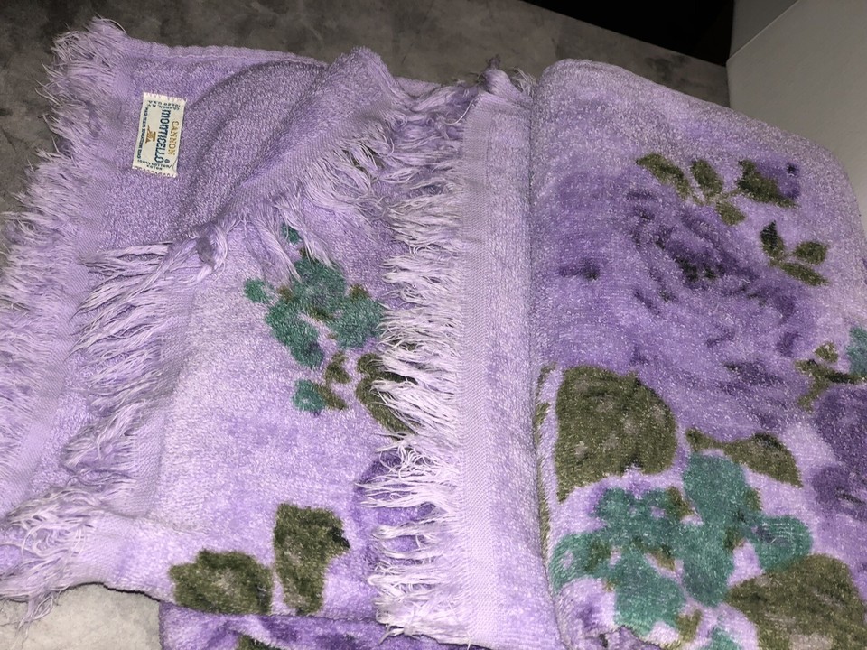 Vintage CANNON Monticello Bath Towels Purple w/ Fringe MCM USA Set eBay