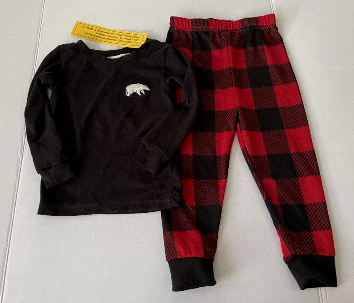 Dearfoams Black Red Plaid 2 Piece Set Pajamas Long Sleeves