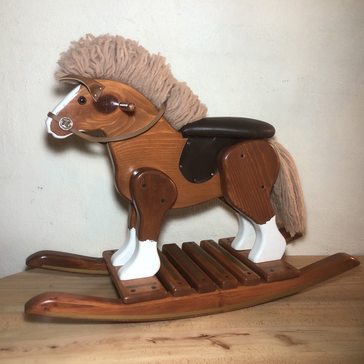 Vintage Benton Wood Children Solid Wooden Rocking Horse Pony